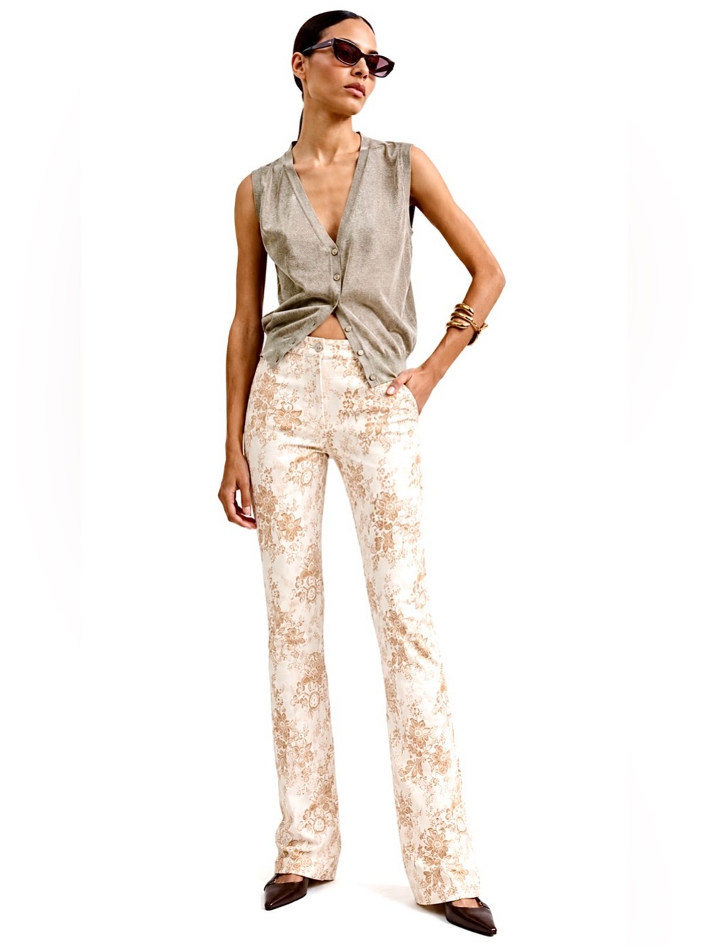 NWOT Paige Denim x Sanderson Ltd Ed. Bootcut Jeans Tan/Cream Print Size 2/US 26